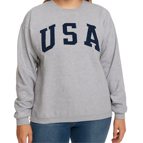 Vintage USA Embroidered Gray Y2K Preppy Fall Winter Sweatshirt Oversized Sweater - Picture 1 of 17